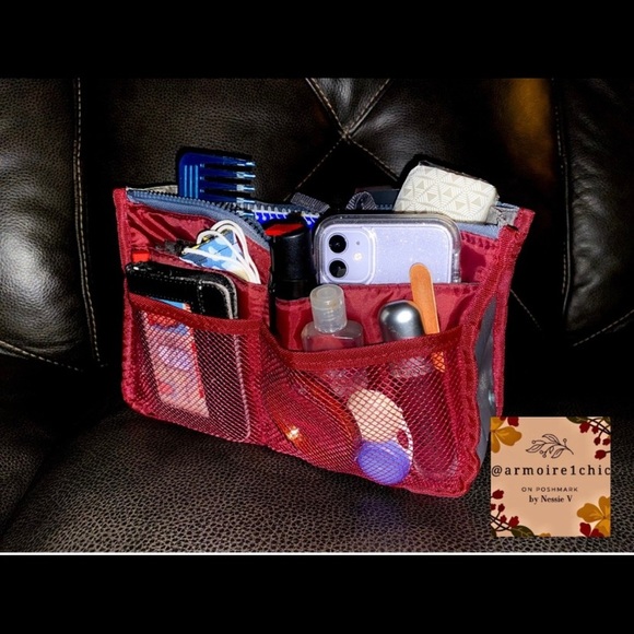 2 for $29! | Y2K Nylon Purse Insert ORGANIZER |+ pockets/zippers | red or black - Picture 14 of 14